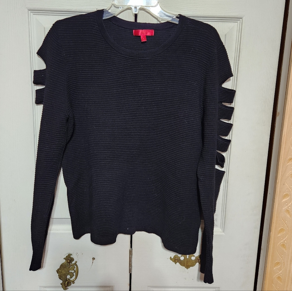 J Lo Black Sweater with Cut-Out Sleeves - Picture 1 of 10